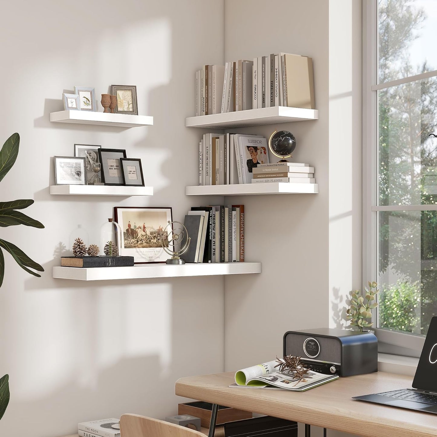 Heimlove 36 Inch White Floating Shelves for Wall,10 Inch Deep Wood Shelves with Invisible Brackets,Wall Mounted Storage & Display Shelves for Bedroom,Living Room,Kitchen,Office