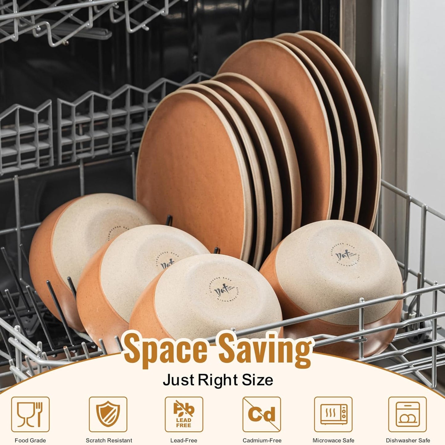 12 Pieces Dinnerware Sets,Plates and Bowls Sets, Handmade Reactive Glaze Dishes Set for 4 with at Least 10% Recycled Ceramic(Brownish Red)