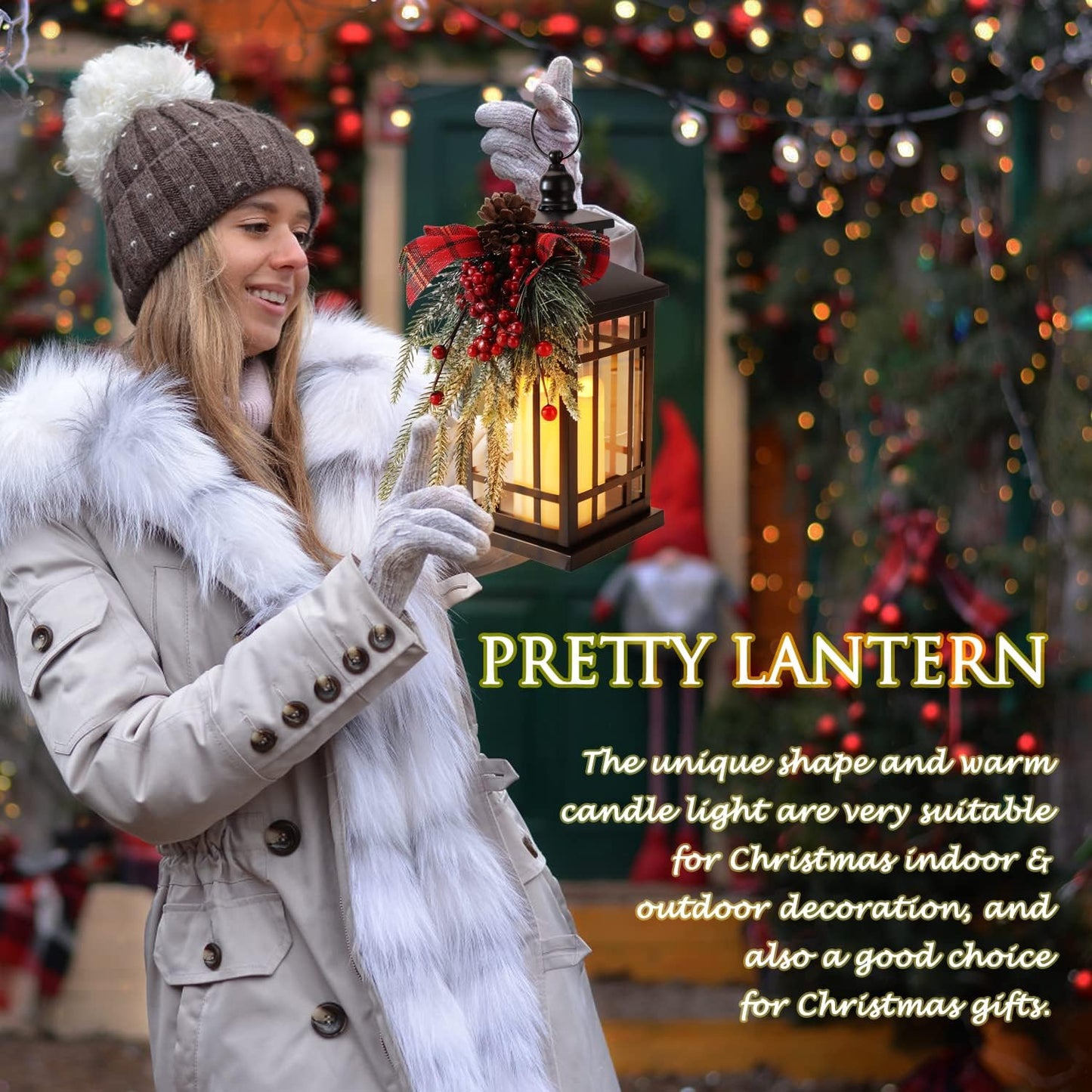 Christmas Lantern Christmas Decorative Lantern Snow Globe Christmas Decorations Indoor Outdoor Flashing Candle Lights, Dining Table Fireplace Decoration Hanging Candle Lanterns Holiday Decor