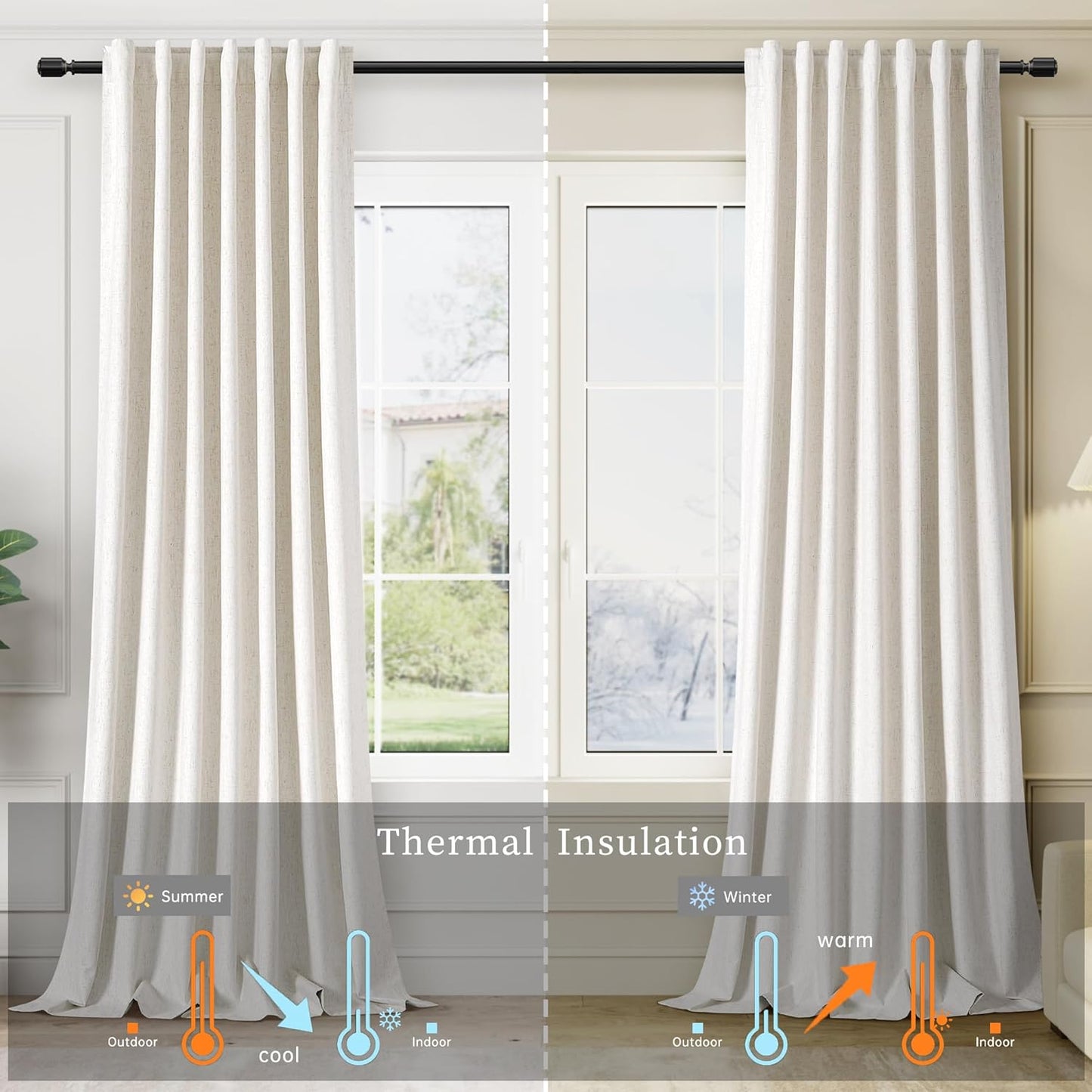 Cream Linen Blackout Curtains for Bedroom 84 Inch Length 2 Panels Set Room Darkening Curtains Natural Beige Black Out Curtain Neutral Thermal Insulated Living Room Nursery Drapes Back Tab 52x84