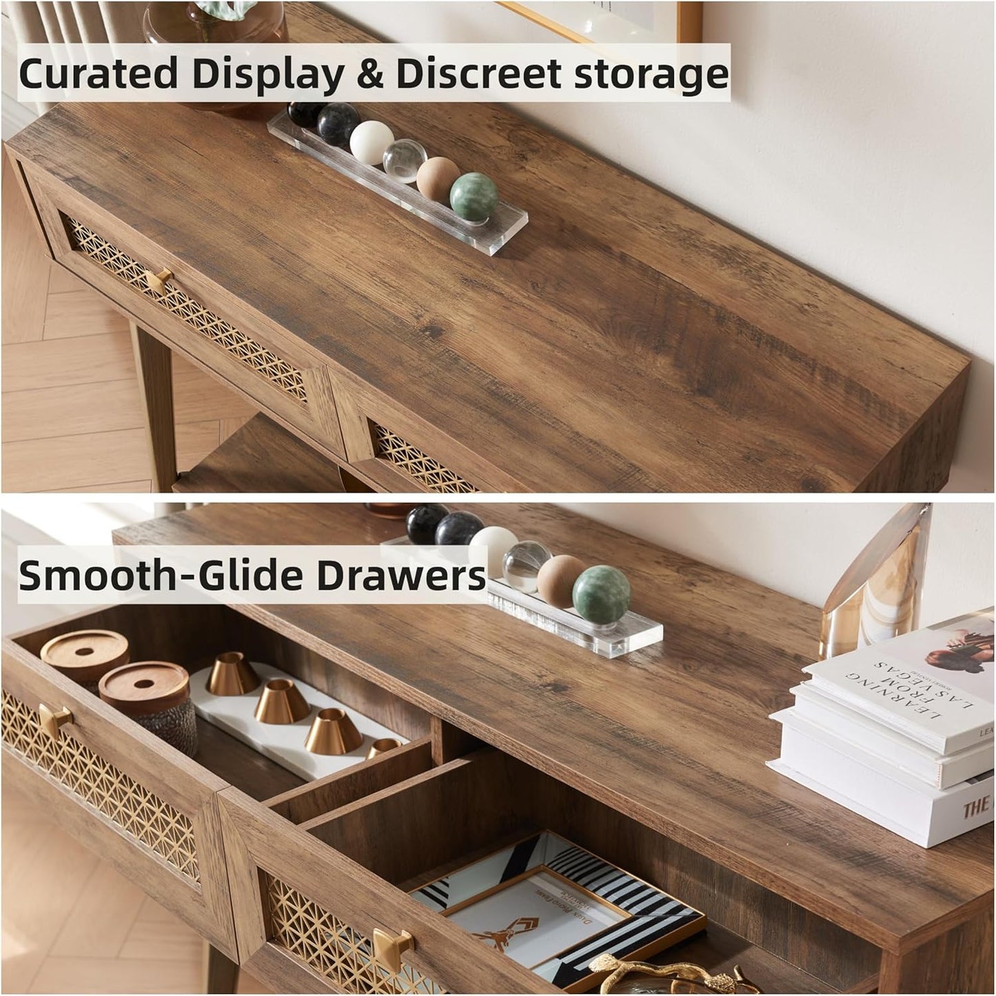 Narrow Sofa Table with Two Drawers and Shelf, Modern Style Wooden Console Table for Living Room, Entryway, Hallway, Rustic Oak