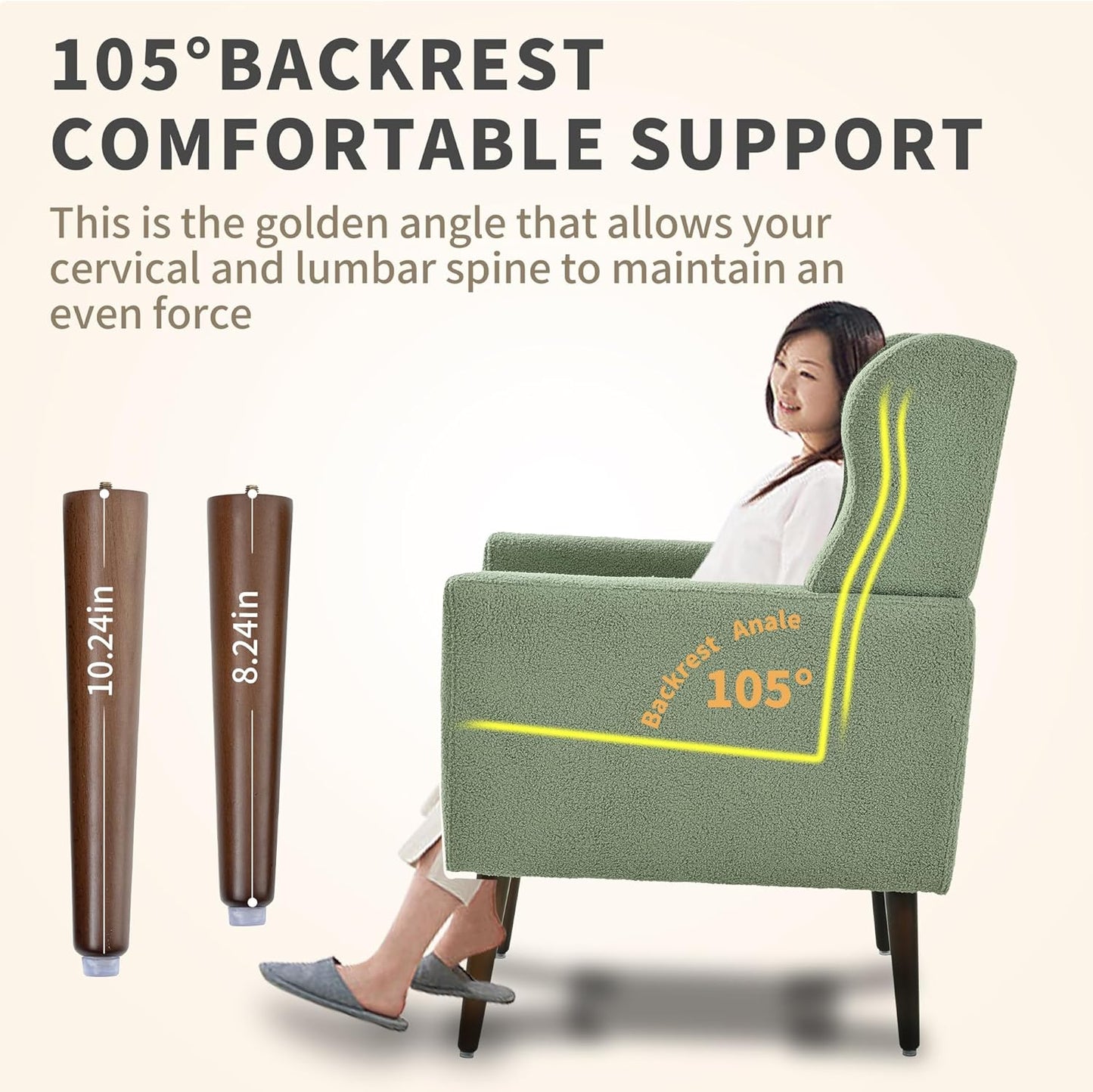 Modern Accent Chair, Upholstered Armchair with Pillow, Teddy Single Sofa Chair with Lounge Seat and Wood Legs Accent Chair for Living Room Bedroom Small Spaces