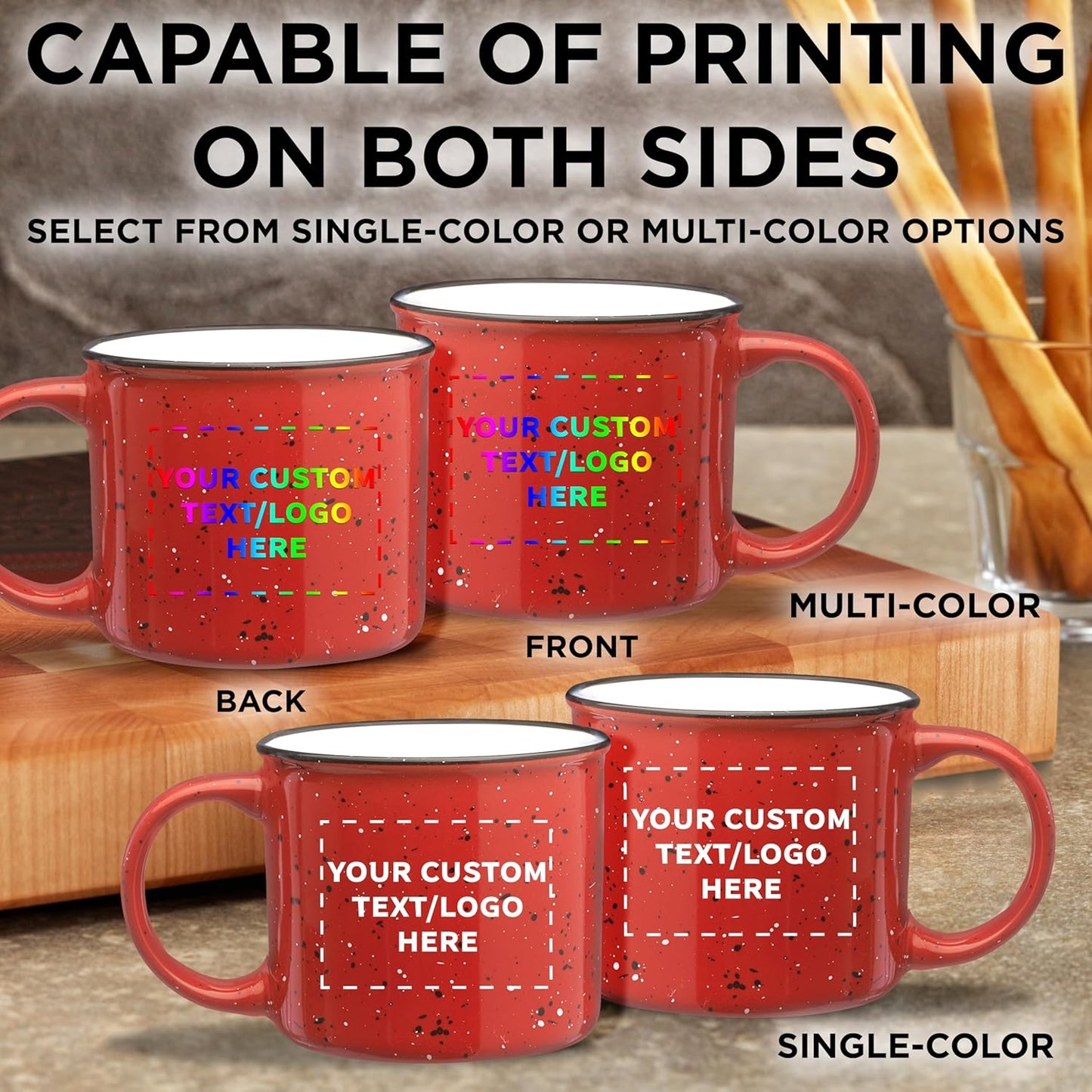 DISCOUNT PROMOS Custom Ceramic Campfire Coffee Mugs 13 oz. Set of 100, Personalized Bulk Pack - Perfect for Tea, Espresso, Cappuccino, Hot Cocoa - Red