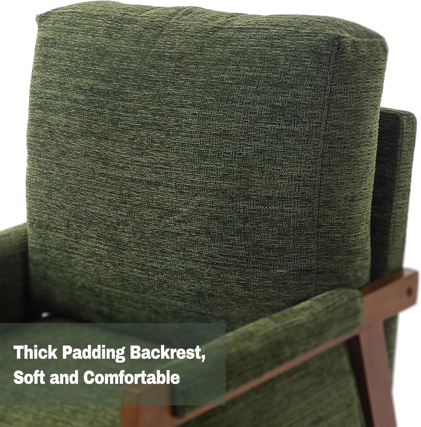 Modern Accent Chair for Living Room Mid Century Arm Chair Upholstered Bedroom Chair Comfy Lounge Chair with Solid Wood Frame, Green