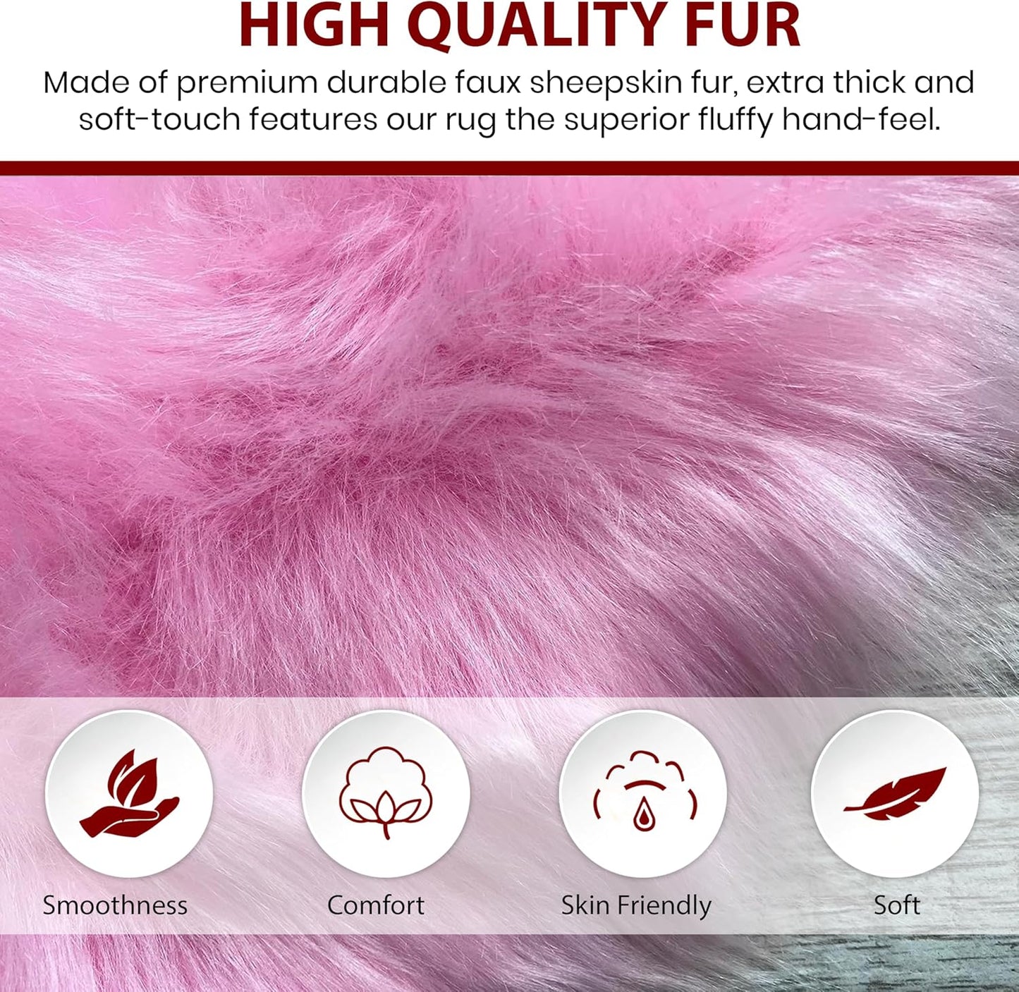LAMBZY Faux Sheepskin Super Soft Hypoallergenic Free Shape Silky Shag Rug, Luxury Shaggy Plush Carpet for Bedrooms Living Kids Room Sofa Rugs (Pink, Decto 10 Pelts 6'x10')