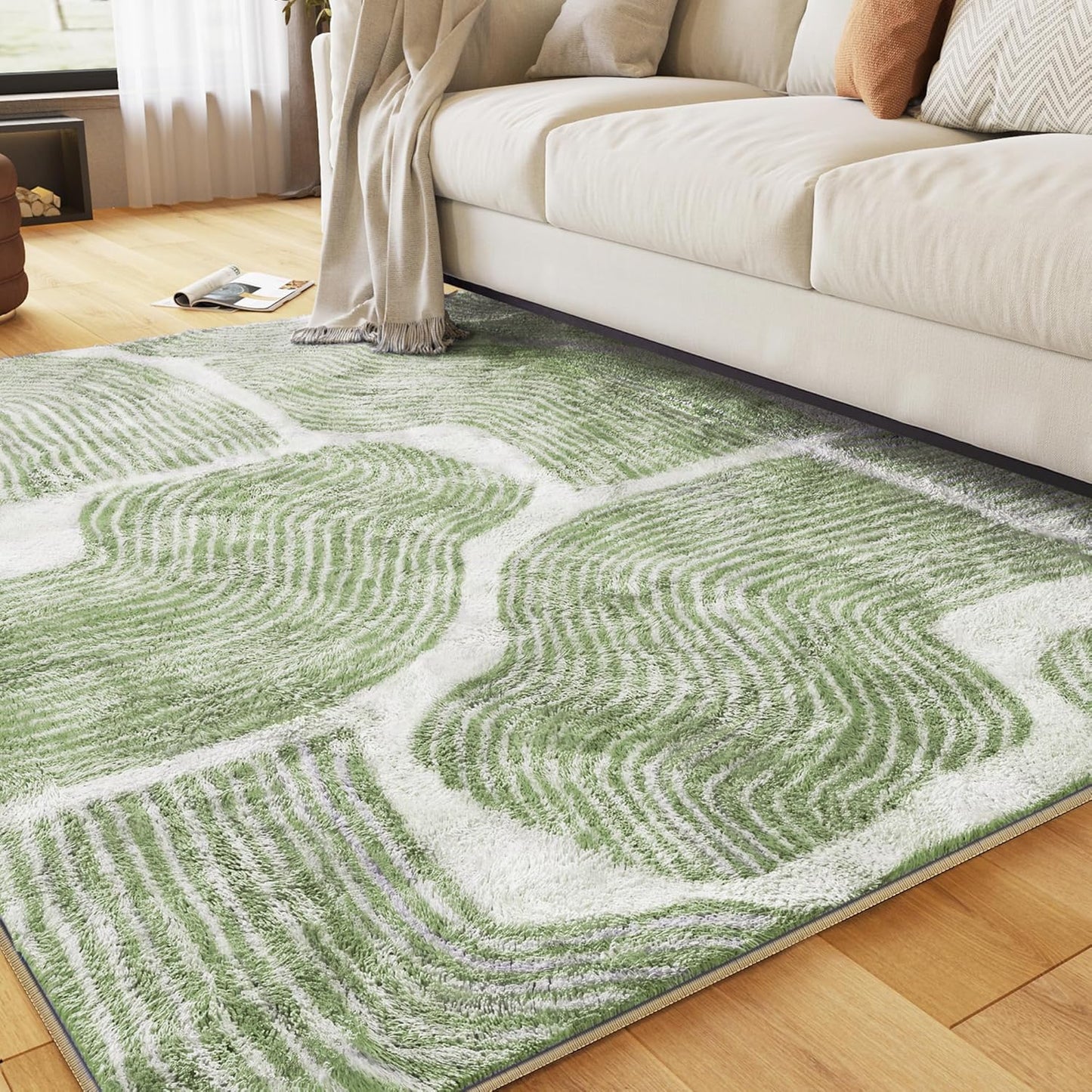 Zen Garden Area Rug - Ultra Soft Area Rug 5x7, Non Slip, Stain Resistant Living Room Rug, Washable Area Rugs for Living Room, Rugs for Bedroom (Green, 5x7)