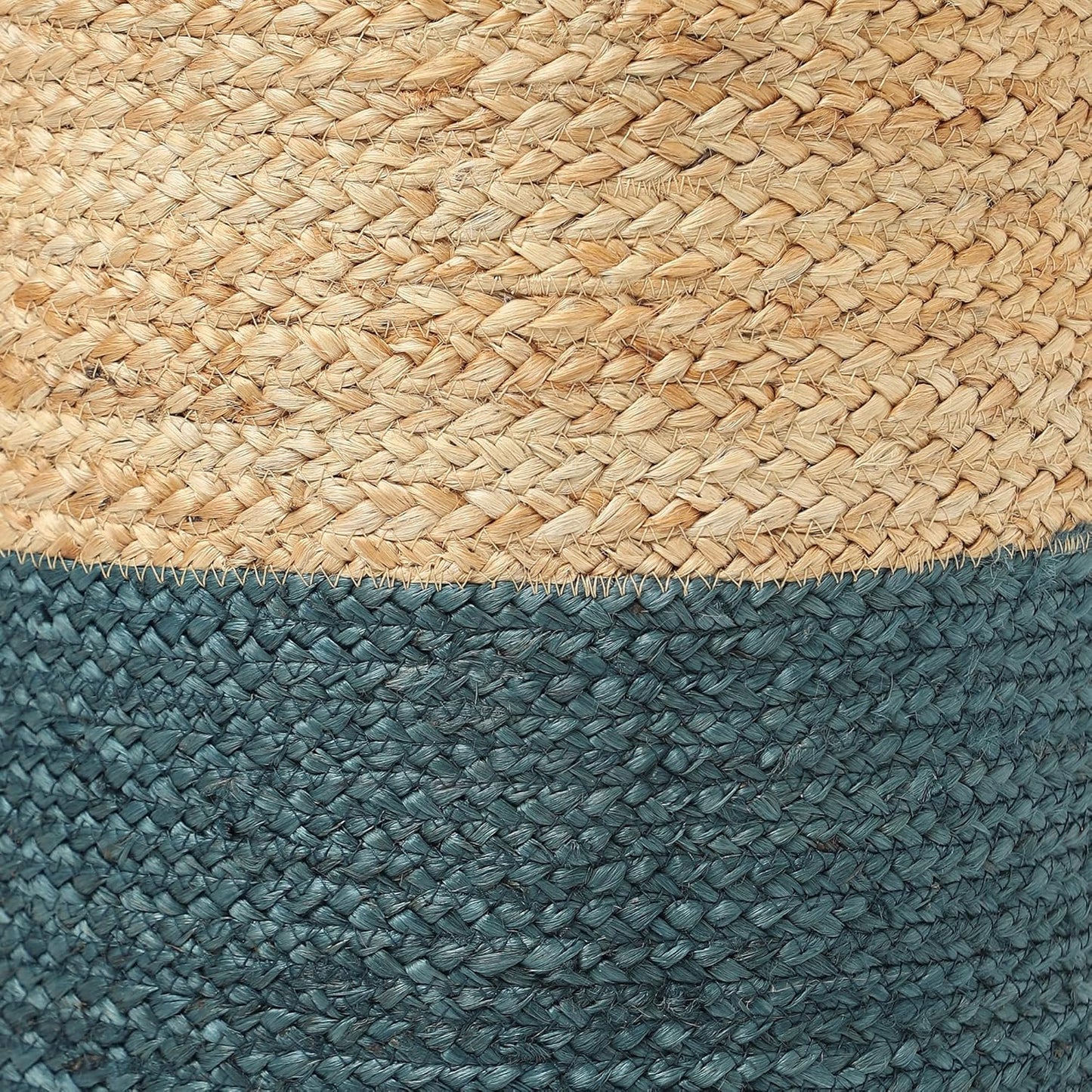 REDEARTH · Cylindrical Pouf Foot Stool Ottoman - Jute Braided Pouffe Poof Accent Sitting Footrest for Living Room, Bedroom, Nursery, Patio, Lounge Set of 2 (Natural Teal, 14.5"x14.5"x16")