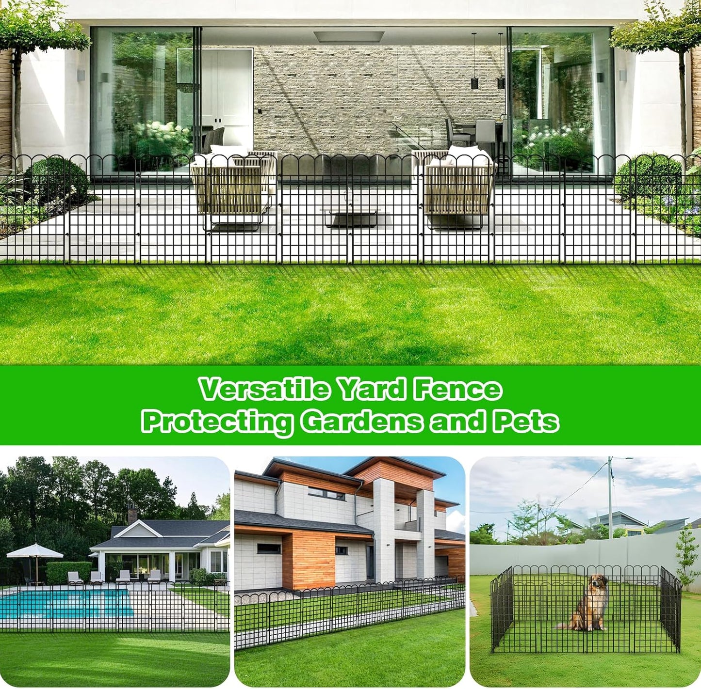 10 Panels Garden Fence Dog Fence Outdoor for Yard, 32 in (H) x 24 ft (L) Rustproof No Dig Decorative Tall Fencing Border for Dog, Rabbits, Patio Temporary Ground Stakes and Flower Vegetable Flower Bed
