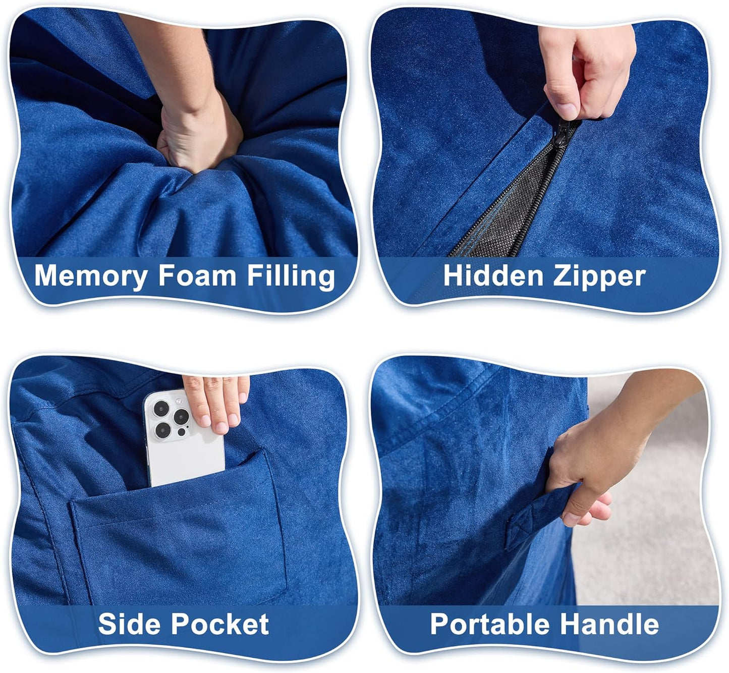 Hobestluk 6FT Bean Bag Chair Bean Bag Chairs for Adults Giant Bean Chairs with Velvet Cover, Memory Foam BeanBag Chair Fluffy BeanBag Chairs for Living Room, Bedroom- Blue (70" x 70" x 15")