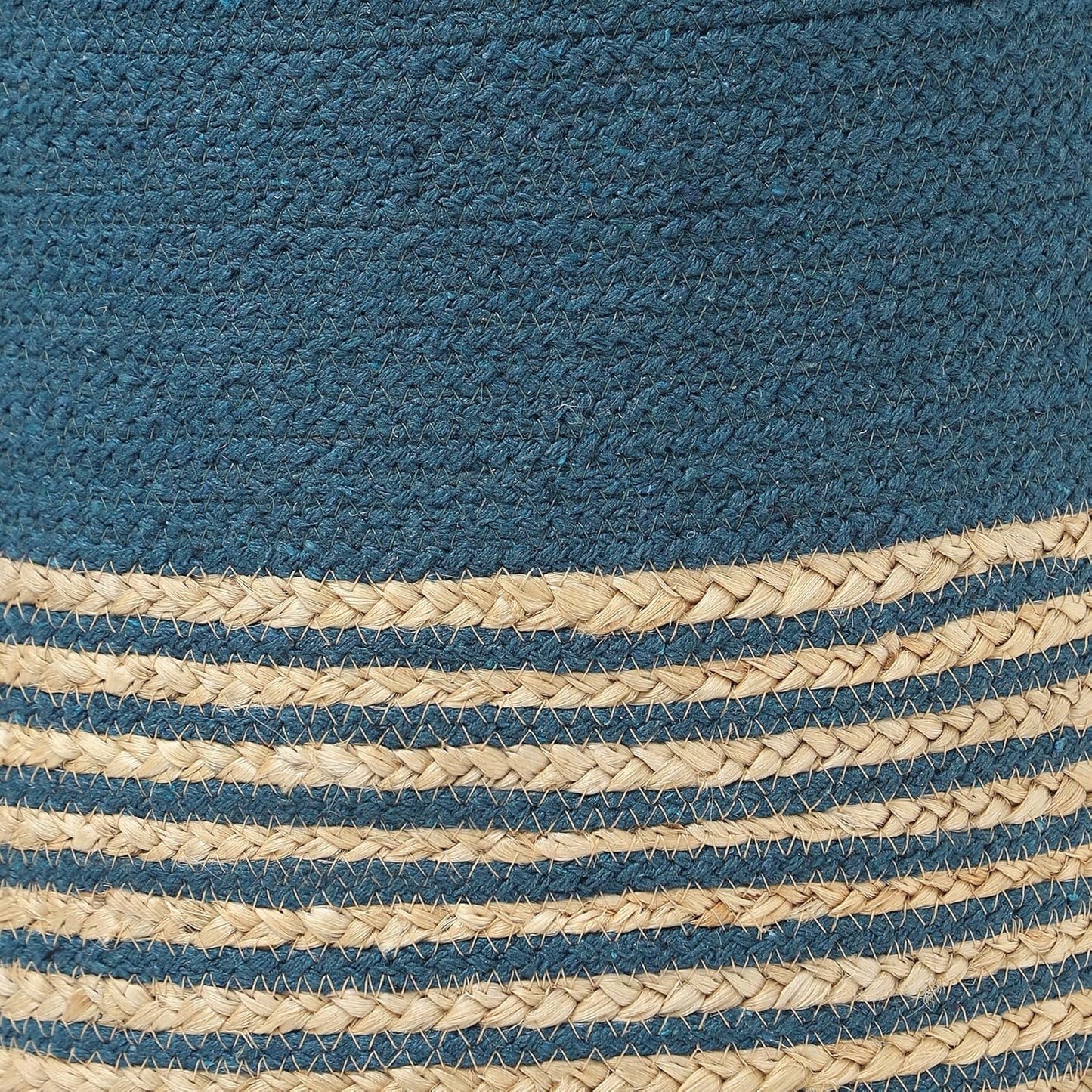 REDEARTH · Cylindrical Pouf Foot Stool Ottoman - Jute Braided Pouffe Poof Accent Sitting Footrest for Living Room, Bedroom, Nursery, Patio, Lounge Set of 2 (Teal Natural, 14.5"x14.5"x16")