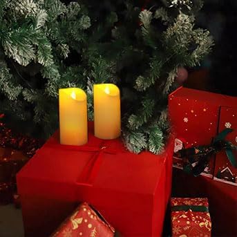 CANDLE CHOICE Outdoor Battery Operated Flameless Candles with Remote Timer Waterproof Flickering Plastic Electric LED Pillar Lights for Lantern Patio Garden Wedding Party Decorations 3x6 Inches 2 PCS