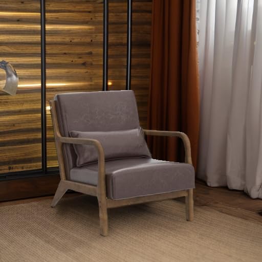 Glitzhome 30.75 "H Mid Century Coffee Accent Armchair, Single Reading Armchair PU Leather Lounge Chair with Walnut Ruberwood Frame