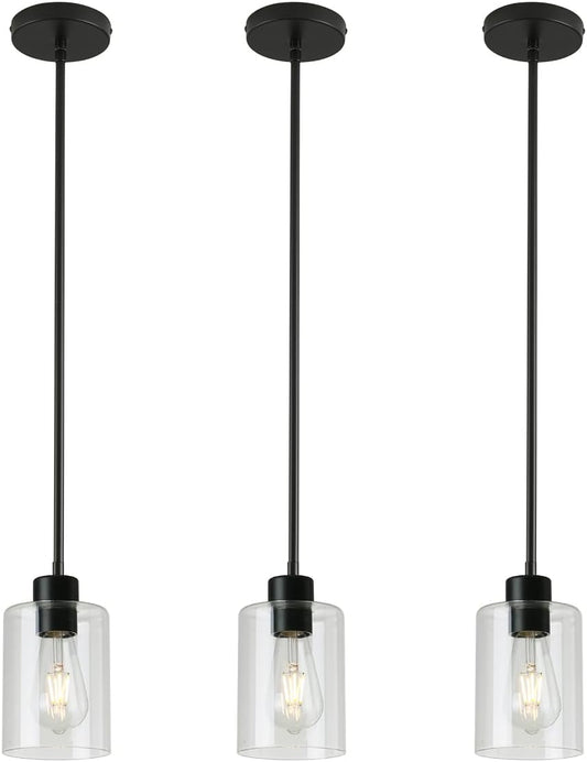 Black Pendant Lights Kitchen Island - Clear Glass Pendant Light Fixture Multiple Stems Rods 3 Units 12 Inch 3 Units 4 Inch (Black 3 Pack Stem Rod)