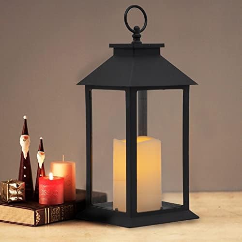 YAKii Hanging Glass Panes Lantern Portable Led Candle Light Operated by 3AAA Battery Use for Garden Yard, Indoor & Christmas Day Decoration etc (Black 2PCS)