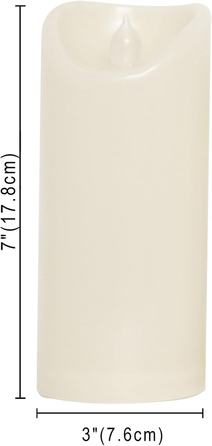 Waterproof Outdoor Battery Operated Flameless Candles with Auto Timer Flickering Plastic Resin Electric LED Pillar Lights for Lantern Patio Garden Wedding Party Decorations 3x7 Inches Ivory 2 Pack