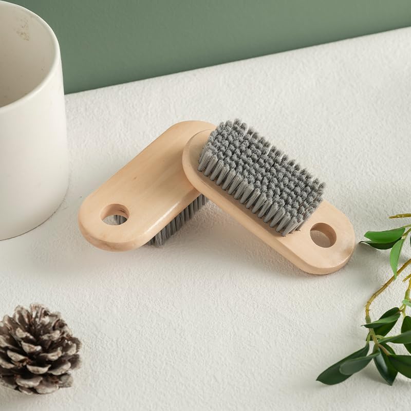2 Pcs Wood Laundry Brush, Clothing Stain Remover Scrubber, Soft Bristle for Scrubbing Out Tough on Delicate, Easy to Grip Hand Washing Clothes