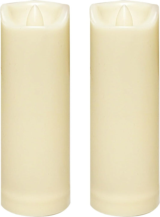 CANDLE CHOICE Waterproof Outdoor Battery Operated Flameless Candles with Auto Timer Flickering Plastic Resin Electric LED Slim Pillar Lights for Lantern Patio Garden Wedding Decorations 2”x6” 2 Pack