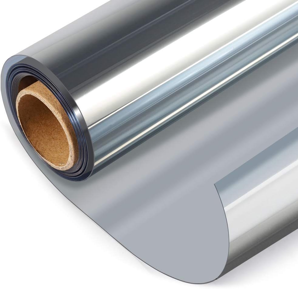 HIDBEA One Way Privacy Window Film, Daytime Privacy Sun Blocking Anti UV Reflective Window Film Heat Control Static Cling Window Tint Film for Home and Office, Silver, 23.6 x 157.5 Inch