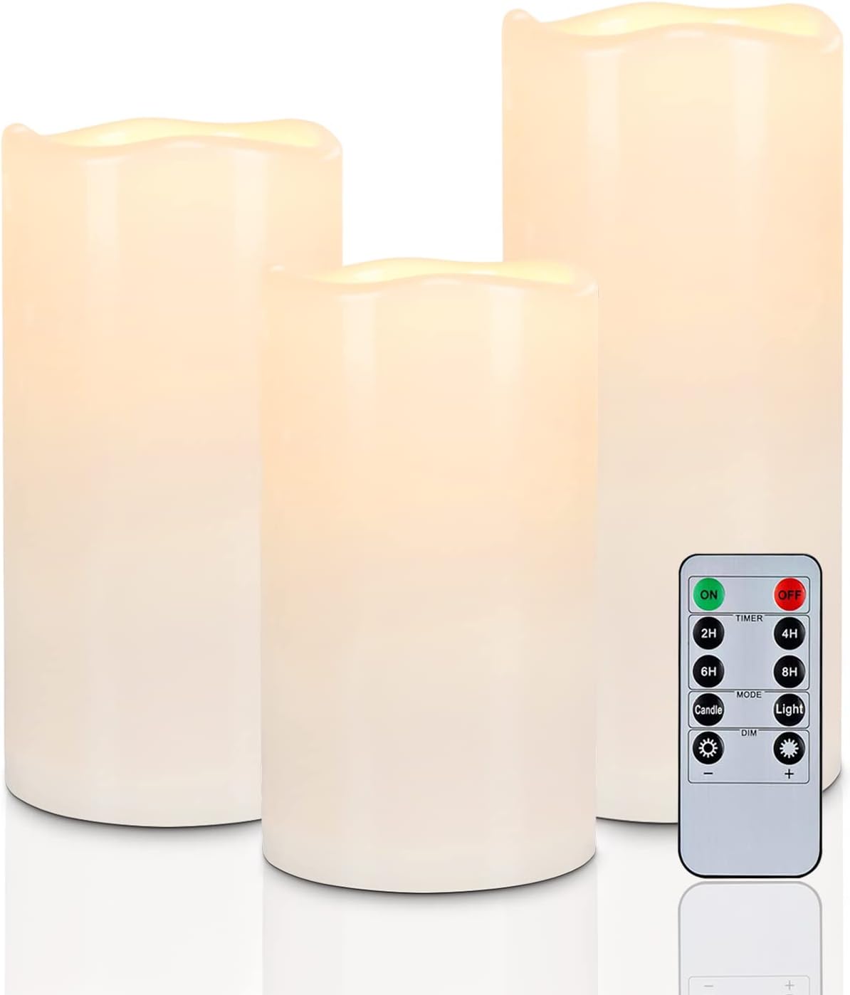 Homemory 6" 8" 10" x 4" Waterproof Outdoor Flameless Candles, Battery Operated Flickering LED Pillar Candles with Remote and Timers for Indoor, Plastic, Ivory White