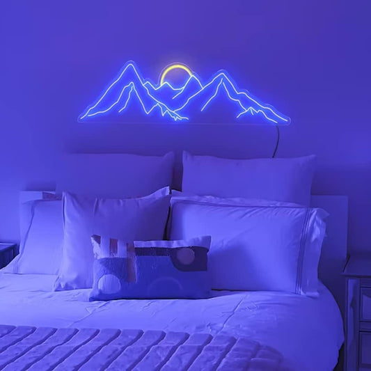 Mountain Neon Sign Mountain led sign Wall Art 25" Sunrise&Sunset Neon Sign Mountain Led Neon Light Sign Bedroom Office Livingroom Hotel Decor Birthday Xmas Gift