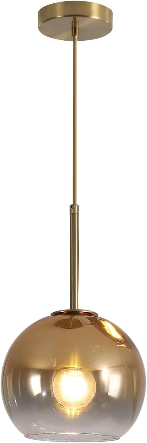 KCO Lighting Glass Globe Hanging Light Fixture Modern Gold Pendant Lights Kitchen Island Mid Century Dining Room Hanging Light Fixtures Over Table Single Pendant Light