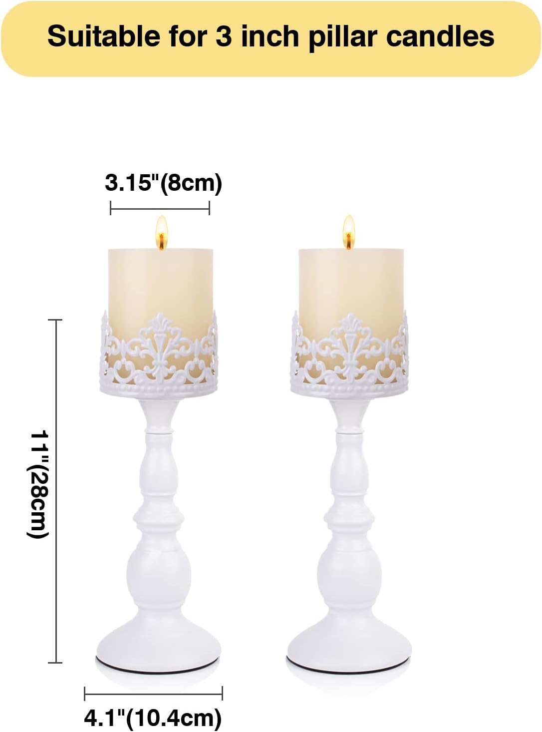 Candle Holders for Pillar Candles Gothic Matte Black Vintage Tall Candle Holders Set of 2 Decorative Large Table Centerpieces Candle Stand Decor (White 2PCS A)