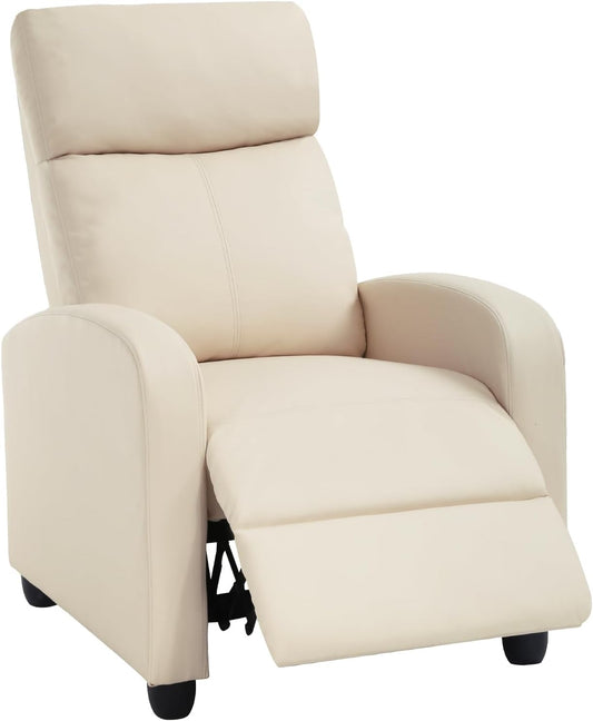 BestMassage | Recliner Chair | No Massage Function | Pu Beige | with Lumbar Support, Adjustable Push Back, Wide Armrests, Footrest & Padded Seat | Easy Assembly | for Living Room, Home Theatre