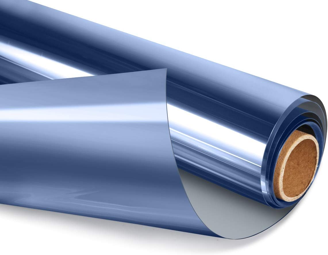 HIDBEA One Way Mirror Window Film Daytime Privacy, Heat Control Anti UV Reflective Window Tint for Home, Non-Adhesive Self Static Cling Window Stickers(Blue-Silver, 17.5 Inch x 6.5 Feet)