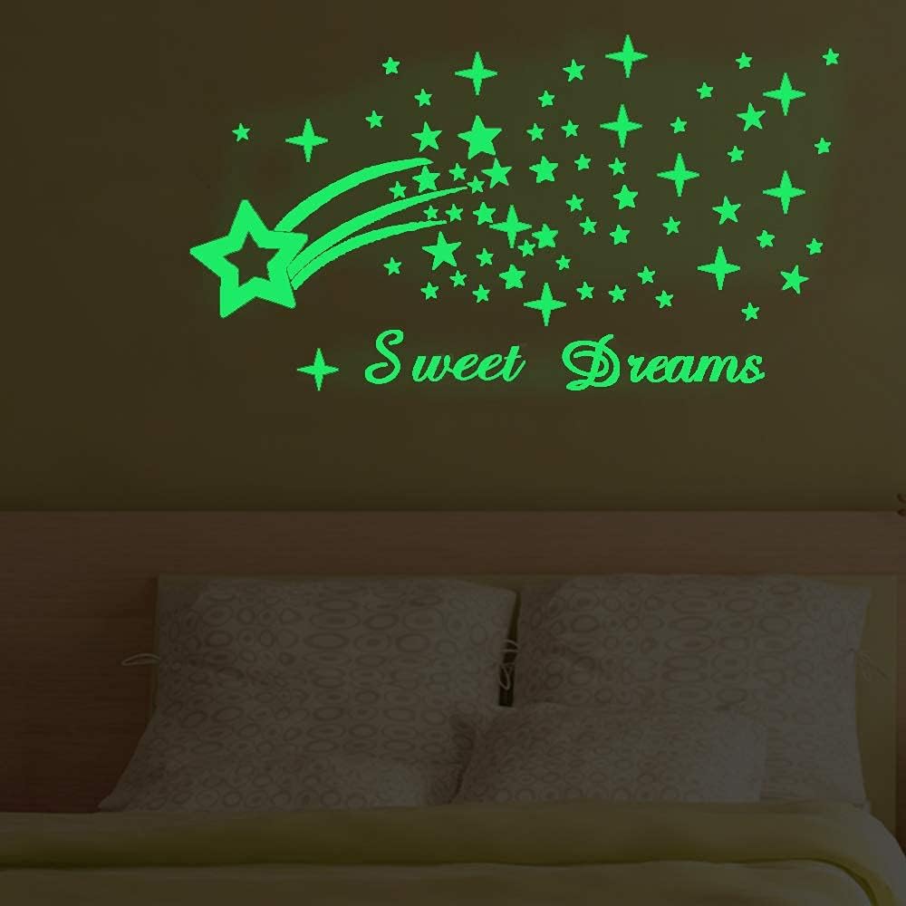 121Pcs Glow in The Dark Ceiling Wall Stickers Stars and Words - Sweet Dreams - Glowing Wall Decor for Kids Nursery Bedroom Living Room