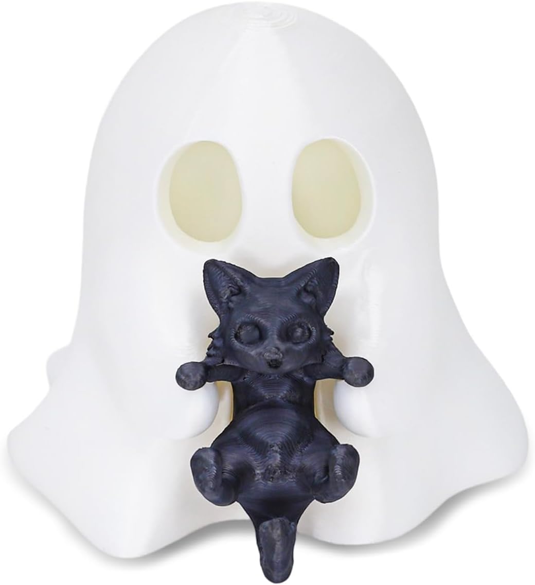 1 Pcs Halloween Ghost Figurine Cute Desktop Ornament Cute Cartoon Little Ghost Hugging Kitten Designs Resin Spooky Halloween Statue for Home Offince Art Display Decor Suppies