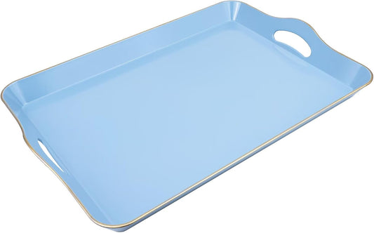 Spsyrine Light Blue Decorative Tray, Elegant Plastic Serving Tray with Handles, Coffee Table Tray for Ottoman, Living Room, Home Decor