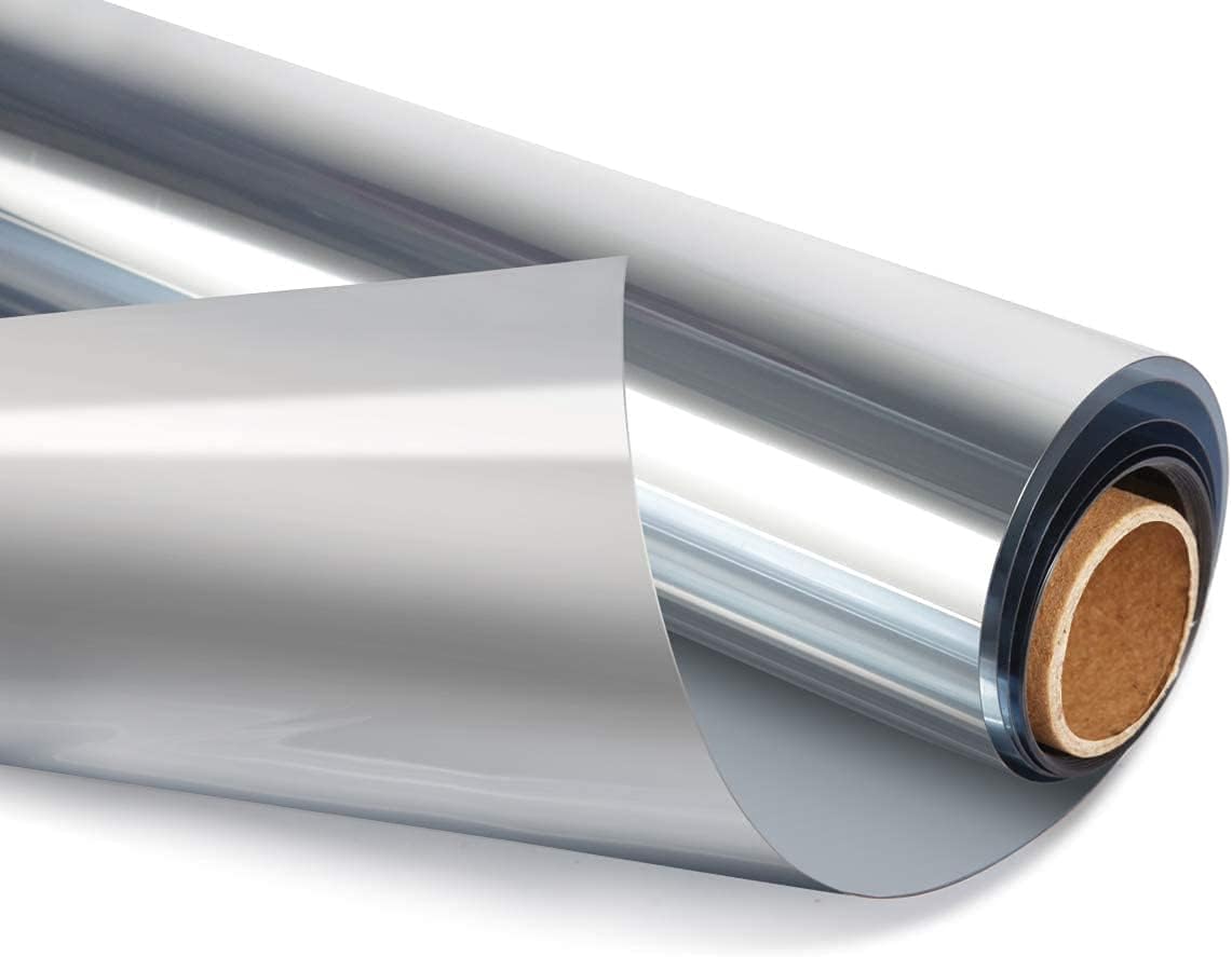 HIDBEA One Way Mirror Window Film Daytime Privacy, Reflective Window Tint for Home, Heat Control UV Blocking, Non-Adhesive Self Static Cling Window Sticker (Silver, 17.5 Inch x 13.1 Feet)