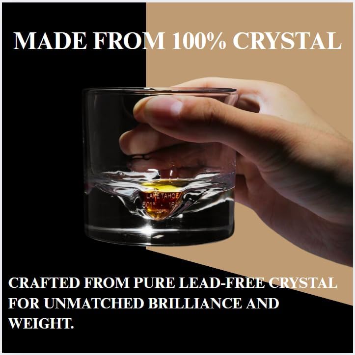 Lake Tahoe Heavy Crystal Whiskey Glasses Gift Set of 2, Thick Freezable Bourbon Glass 1lb Each, Premium Whiskey Gifts for Men, Frozen Crystal Chills Cocktails, 10 oz