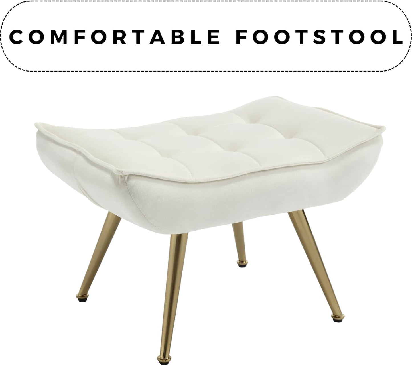 Modern Velvet Accent Chair with Ottoman Set of 2, Upholstered Lounge Chair with Footrest, Comfy Living Room Chair with Gold Legs Accent Side Chair Armchair for Small Space Bedroom, Beige