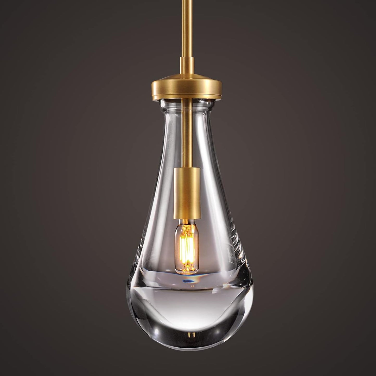 Modern Raindrop Pendant Lights, Pendant Lights for Kitchen Island, Brass Rod Dining Room Light Fixture， Clear Solid Raindrop Chandelier, Chandelier for Living Room Hallway, Including Bulb