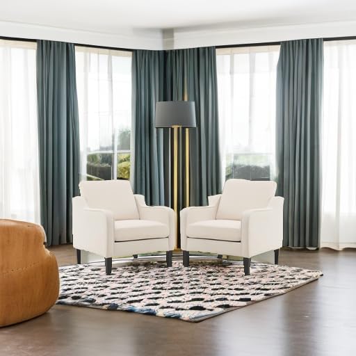 VINGLI Modern Accent Chairs Set of 2, Beige Living Room Chairs Comfy Armchair for Bedroom, Upholstered Sofa Chair Reading Chair for Small Spaces, Apartment, Waiting Room