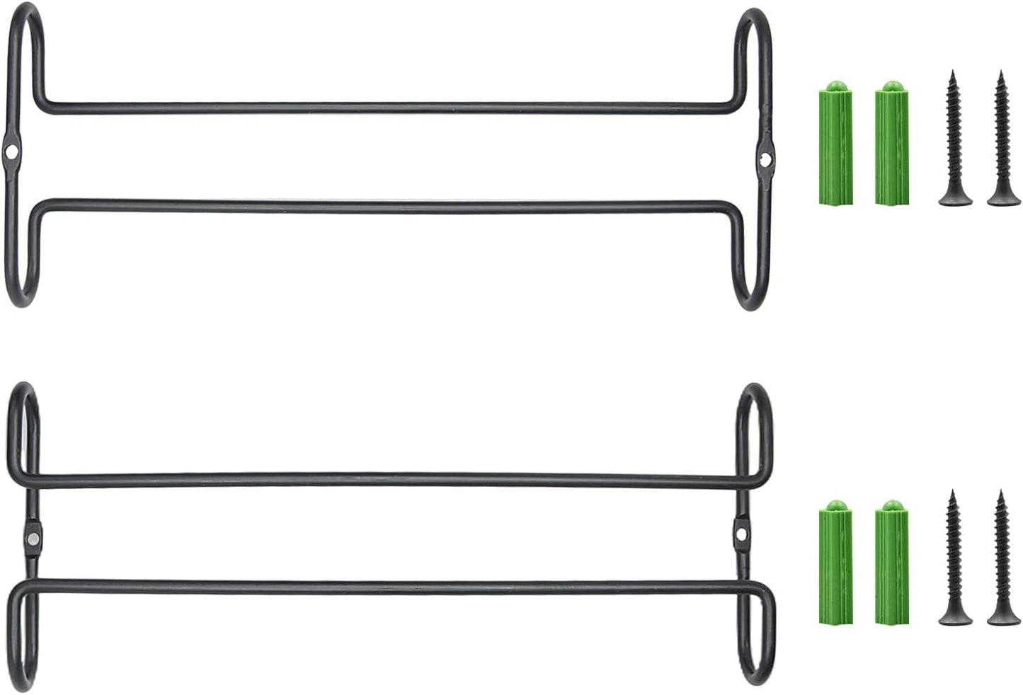 10 Inch Wine Glass Rack Under Cabinet Shelf Stemware Storage Hanging Hanger Organizer Glasses Holder with Drying Under Counter Metal for Kitchen and Bar Set of 2 Black