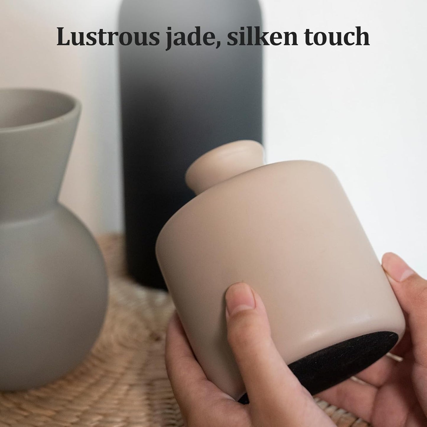 Fake Flowers in Vase for Centerpieces, Faux Flowers in Modern Ceramic Vase Set of 3 with 8 Artificial Autumn Chrysanthemums Home Decor