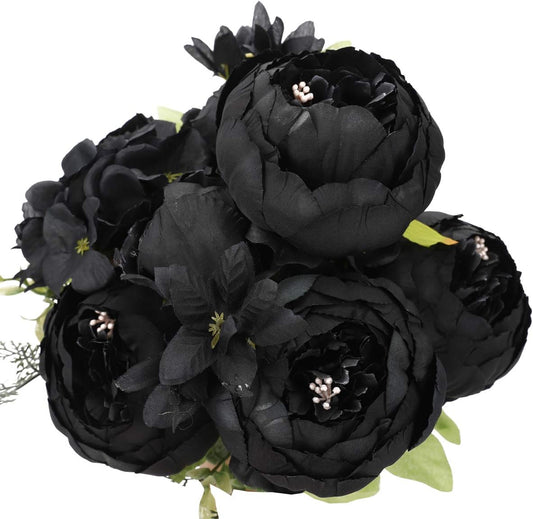 Duovlo Artificial Peony Silk Flowers Fake Flowers Vintage Wedding Home Decoration,Pack of 1 (Black)