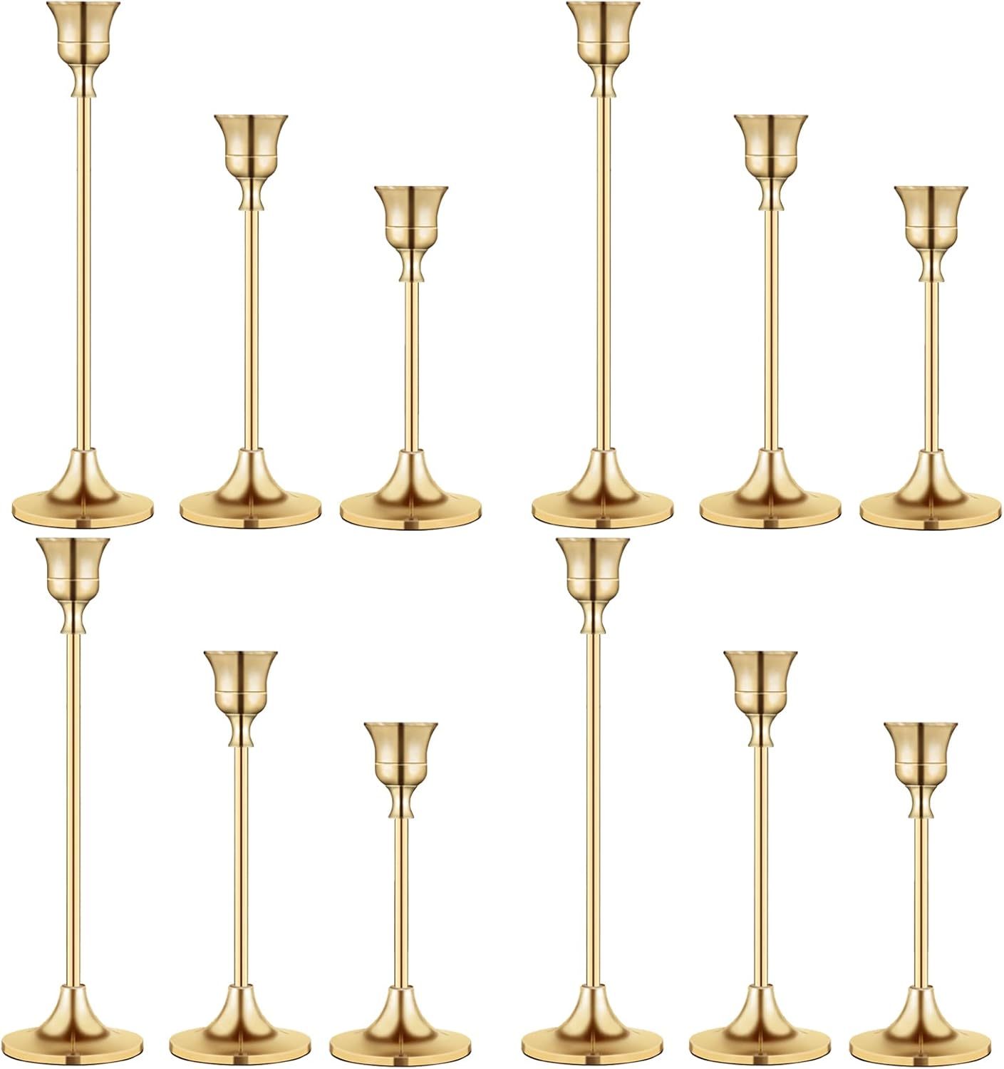Vintage Gold Brass Taper Candle Holders for Candlesticks, Fireplace & Party - Set of 3