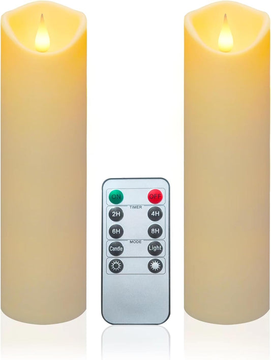 Aignis 2pcs Flameless LED Candles Battery Operated with 10-Key Remote Timer, Indoor Heat Resistant, 3D Wick with Warm Flickering Glow for Cozy Home/Wedding/Holiday Décor (D 2.2" x H 6")
