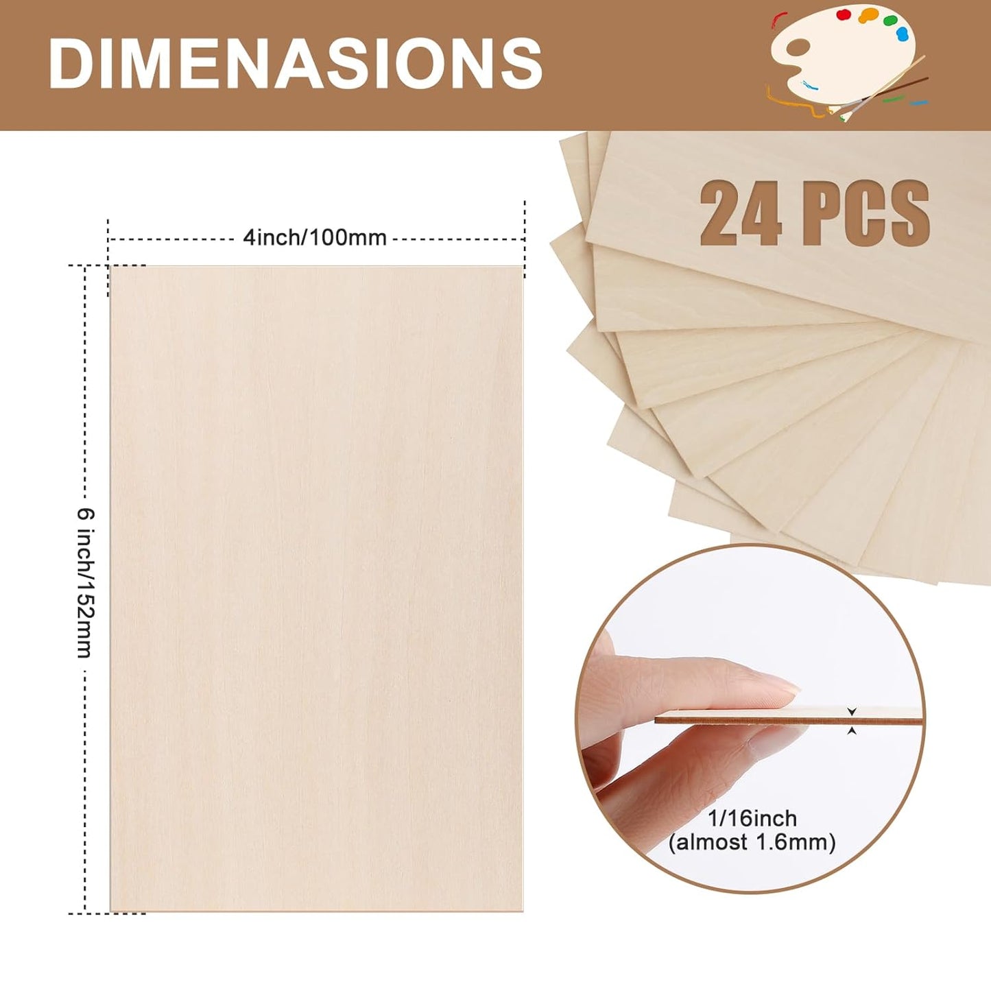24Pack Basswood Sheets 4x6x1/16 Inch, Basswood for Laser Cutting & Engraving, Thin Plywood Wood Sheets Unfinished Wood for Crafts, DIY Architectural Models, Wood Burning and Painting.