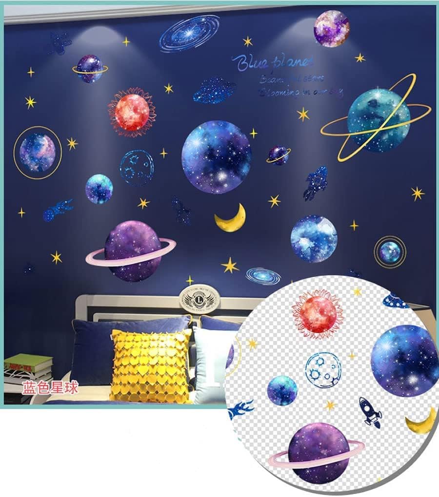 Quanhaigou Blue Purple Galaxy Wall Decals, Removable Sticker,The Art Magic 3D Milky Way Cosmic Stars Spacecraft Dreamscape Home Decor for Bedroom Living Room Floor Ceiling Kids Room