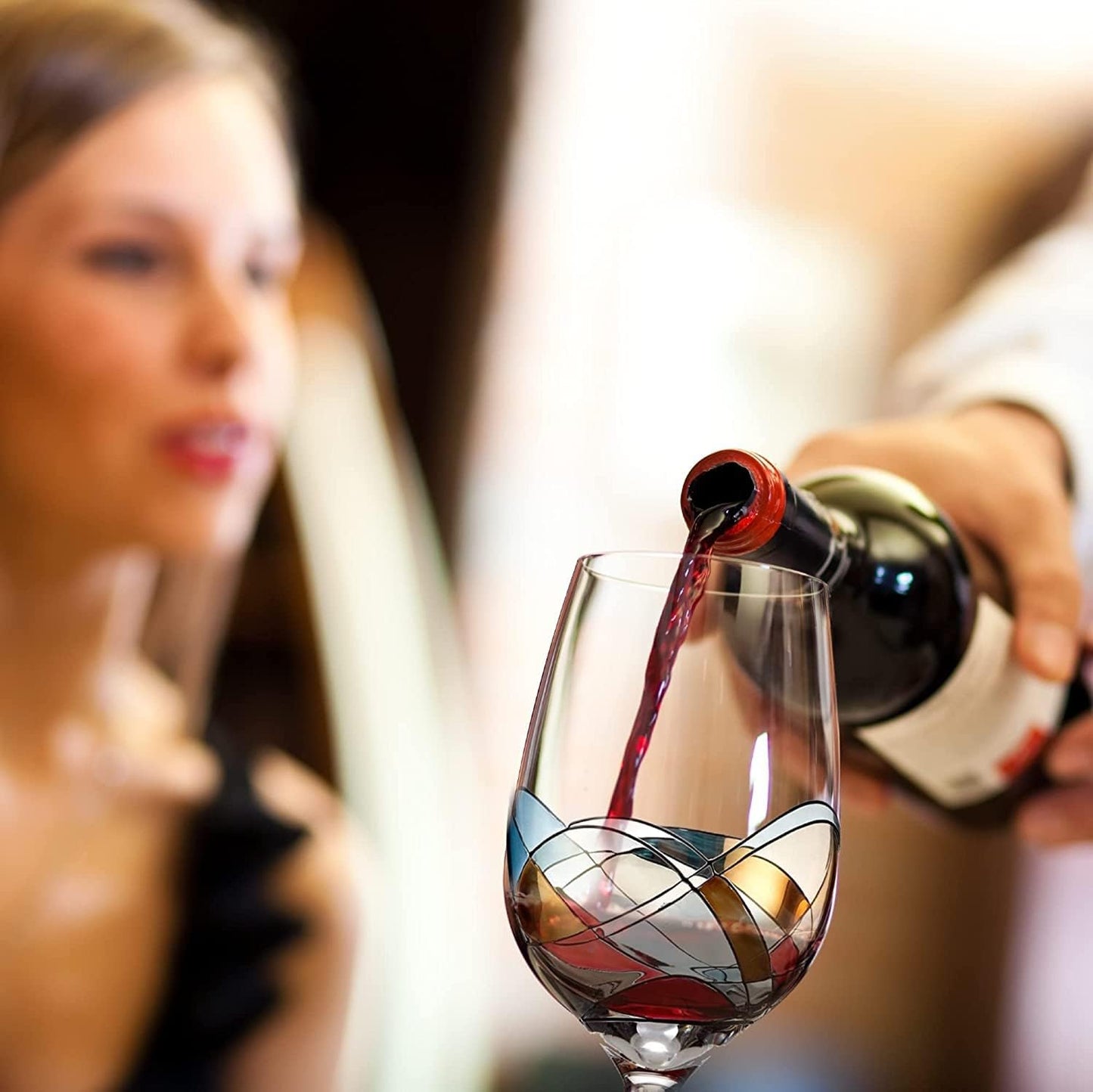 Bezrat Wine Glasses Hand Painted - Set of 2 - Women Wine Gift - Wine Lover Glass - Beautiful Glassware Gifts Ideas for Women Inspired by 'Duomo di Milano' Mothers Day - 12 oz (Blue)