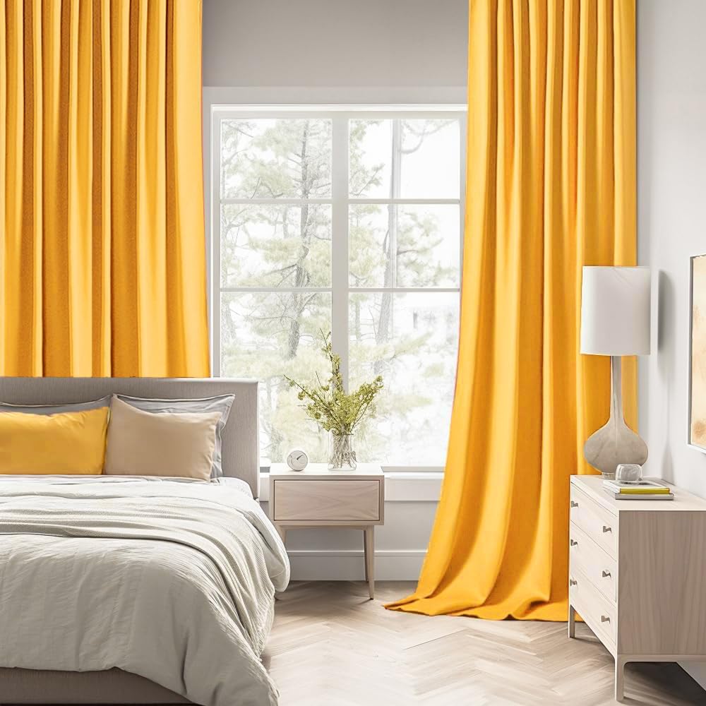 MIULEE Yellow Back Tab Blackout Curtains 63 Inch Length 2 Panels Set for Living Room Bedroom Privacy, Rod Pocket/Pinch Pleat Thermal Insulated Room Darkening Pleated Light Blocking Drapes