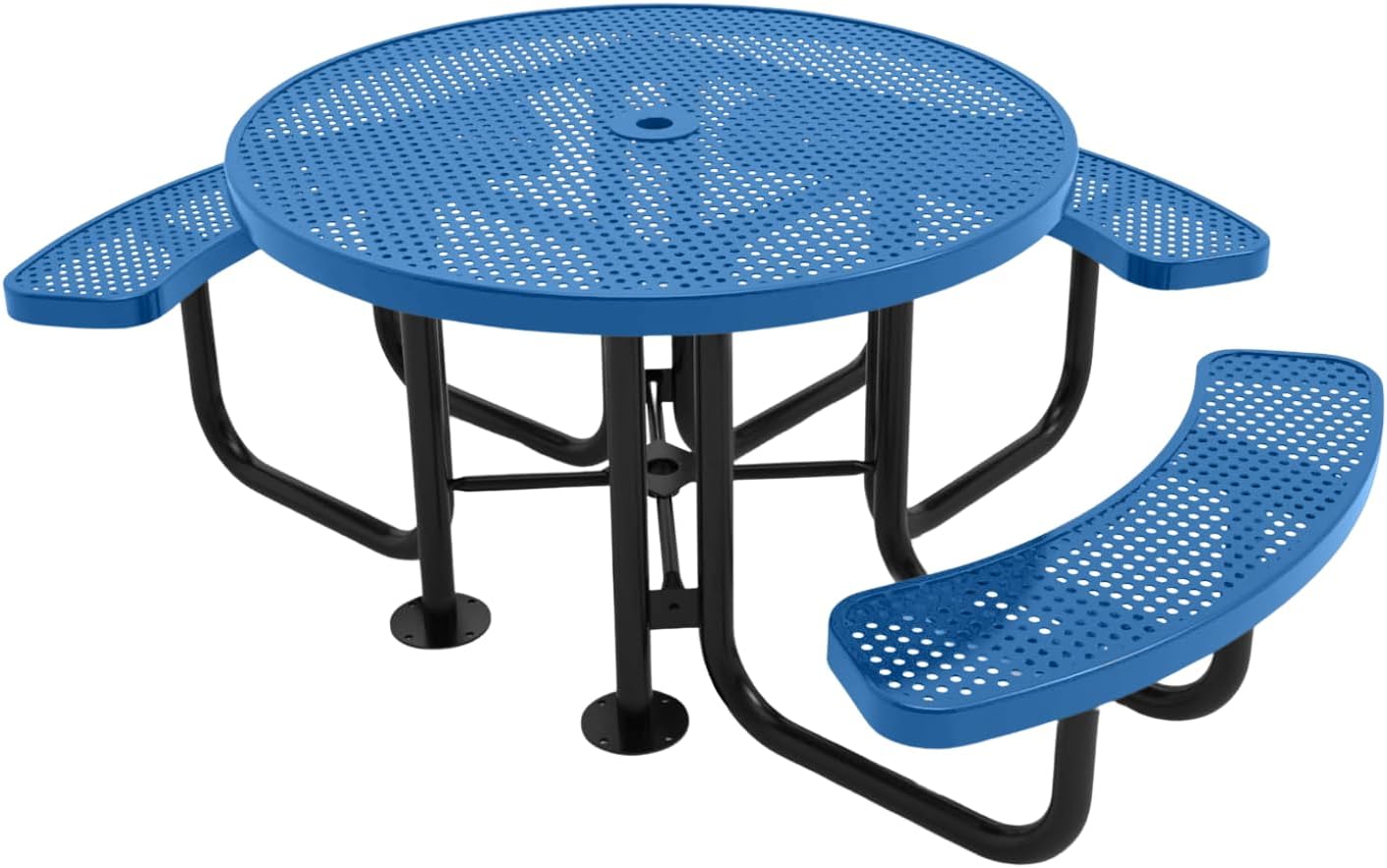 Heavy-Duty Portable Outdoor Picnic Table with Umbrella Hole, Punched Steel Patio Dining Furniture Made in America (46" Round Top, Textured Light Blue)