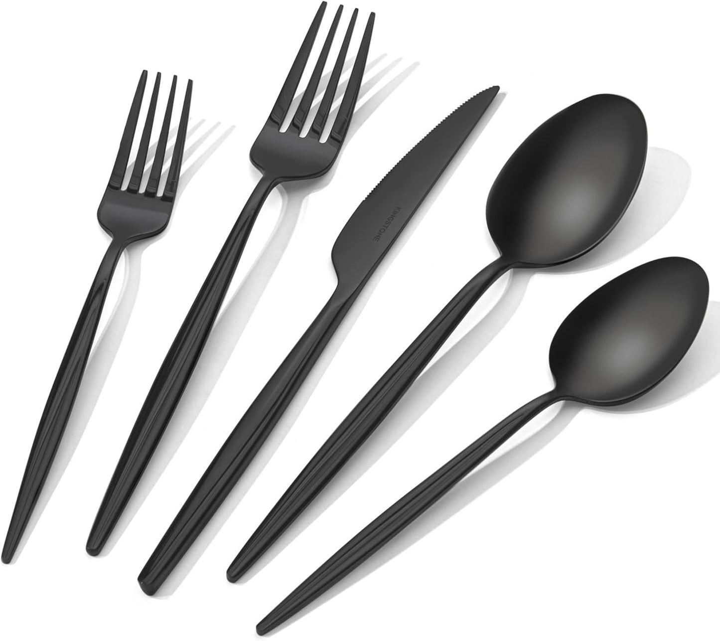 KINGSTONE Silverware Set, 20-Piece Flatware Set Cutlery Set Premium 18/10 Stainless Steel, Tableware Include Forks Knives Spoons for Home Kitchen Restaurant Wedding, Dishwasher Safe,Black
