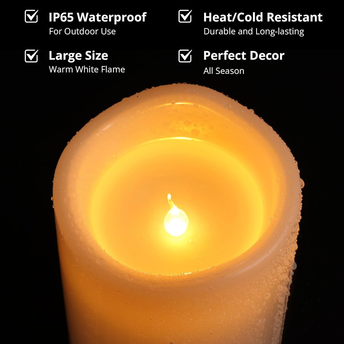 NURADA Large Outdoor Flameless Candles 6" 8" 10" x 5" - Waterproof LED Pillar Flickering Candle Battery Operated with Timer Remote for Patio Porch Lanterns - Ivory White Set of 3