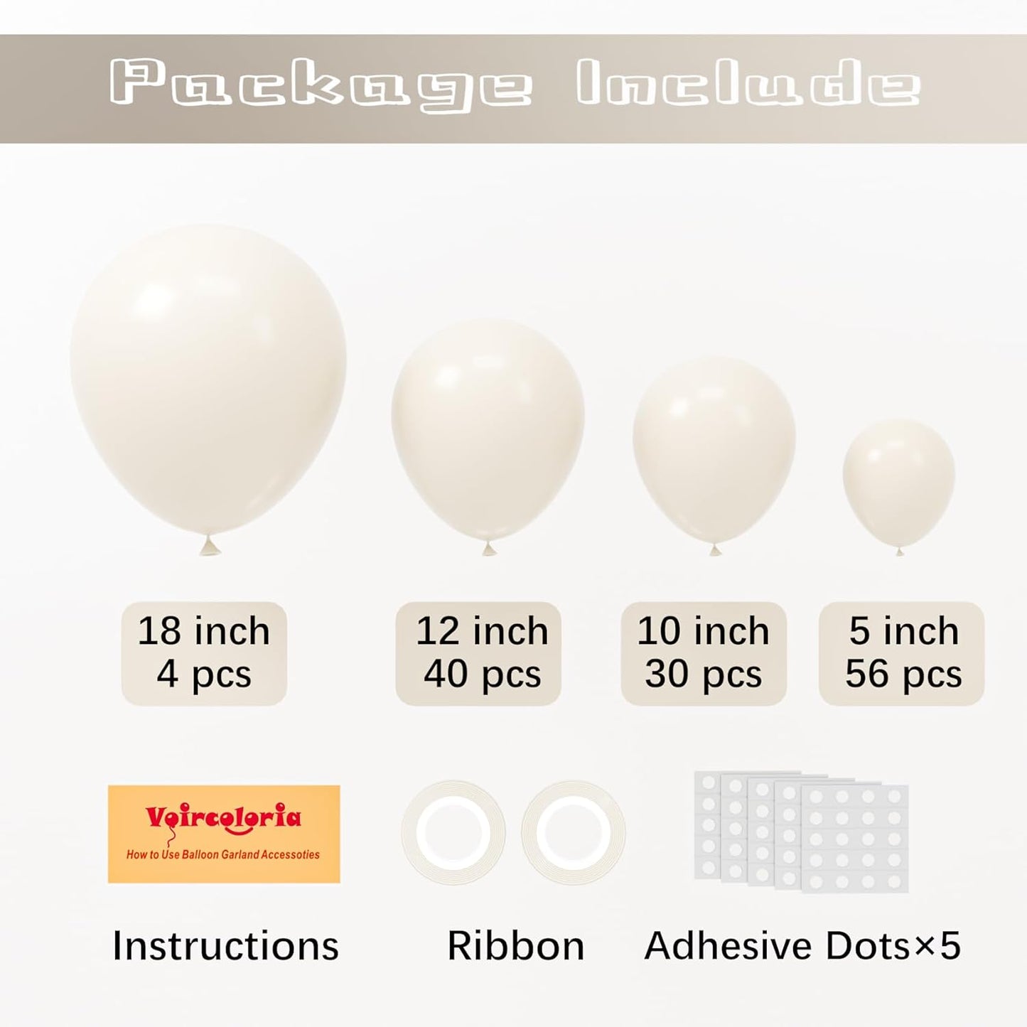 130pcs White Sand Balloons Different Sizes 18" 12" 10" 5" Off White Party Latex Balloons for Birthday Baby Shower Graduation Wedding Gender Reveal Anniversary Party Decorations
