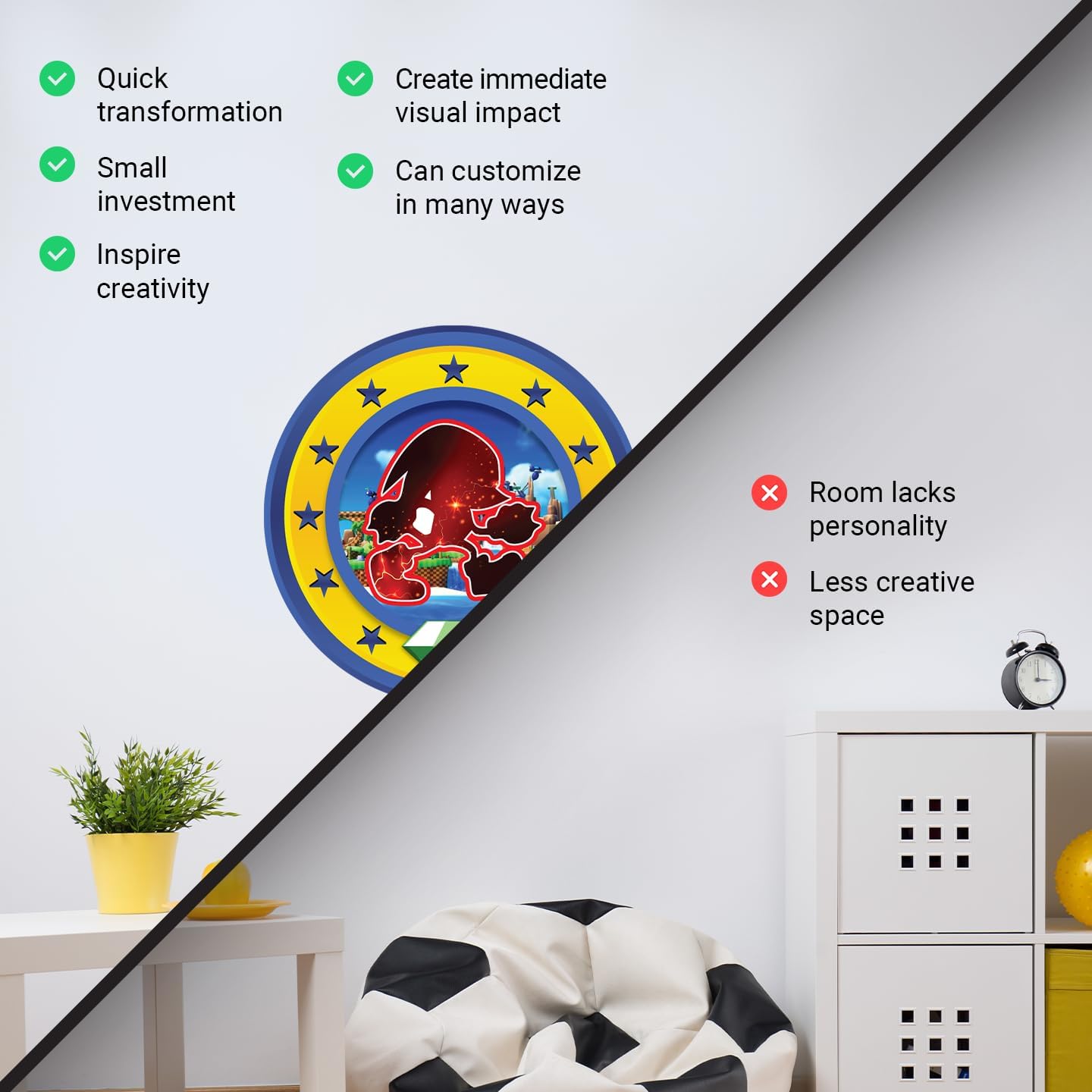 Speed Hero Wall Decal – Removable Vinyl Wall Art with Chaos Emerald Design – Gaming Room, Bedroom & Playroom Decor (Power Hero)